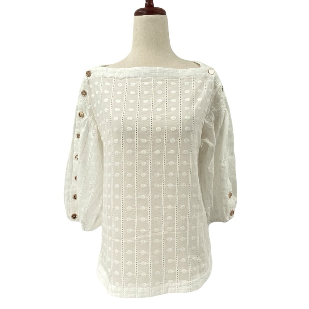 Buru Boatneck Eyelet White Summer Top Extra‎ Small